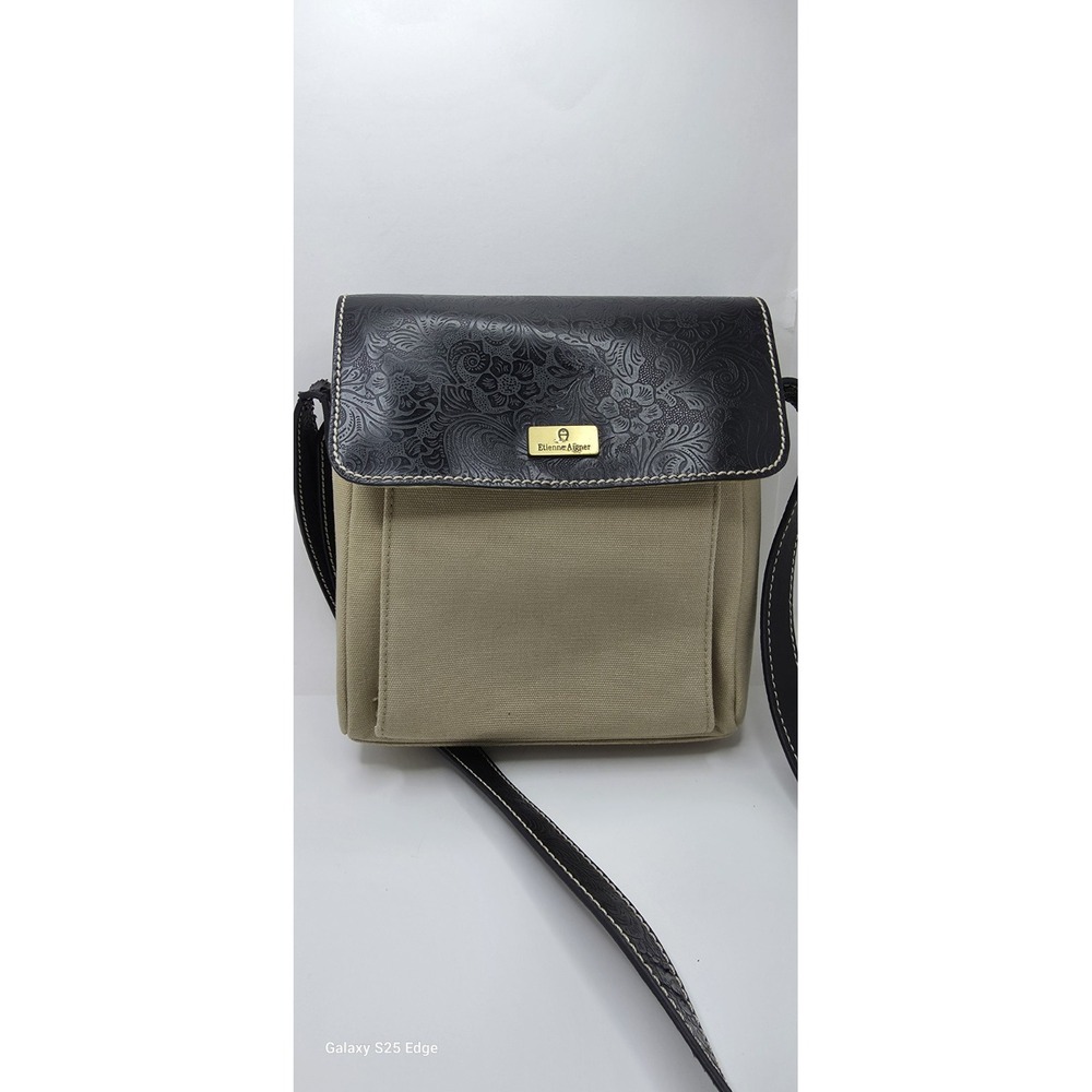 VINTAGE ETIENNE AIGNER BLACK LEATHER CROSSBODY MESSANGER SHOULDER PURSE BAG